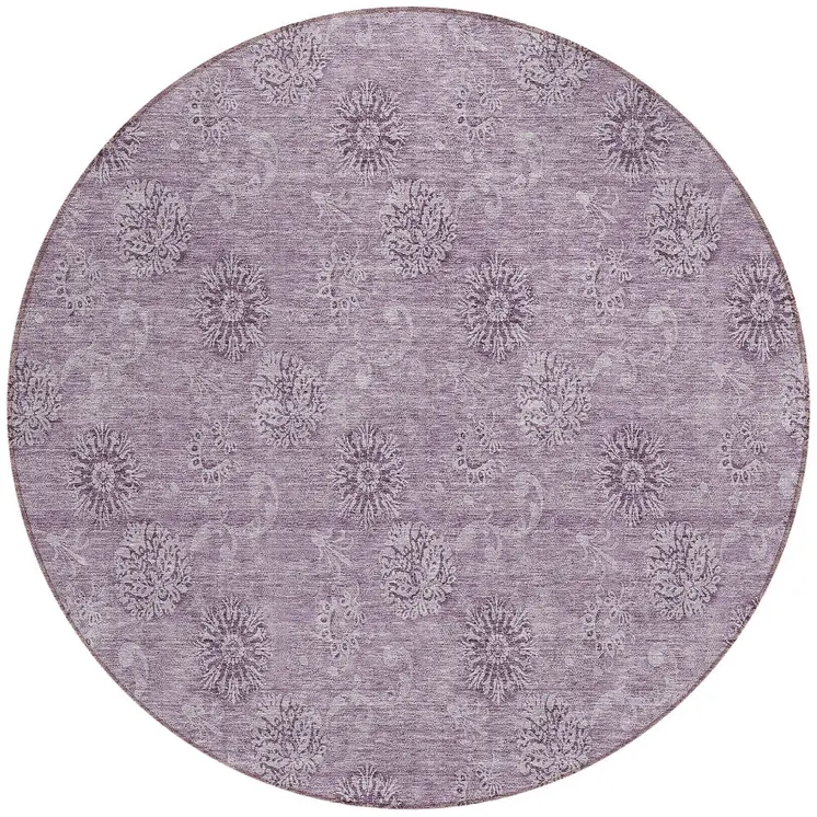 8' Plum And Purple Round Floral Washable Indoor Outdoor Area Rug