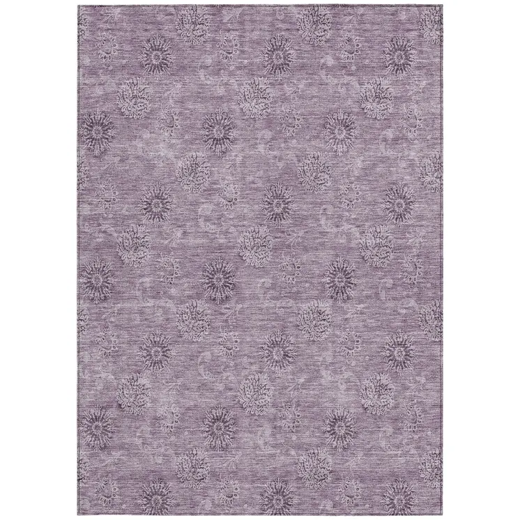 8' X 10' Plum And Purple Floral Washable Indoor Outdoor Area Rug