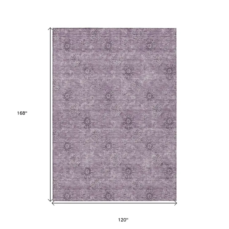 10' X 14' Plum And Purple Floral Washable Indoor Outdoor Area Rug
