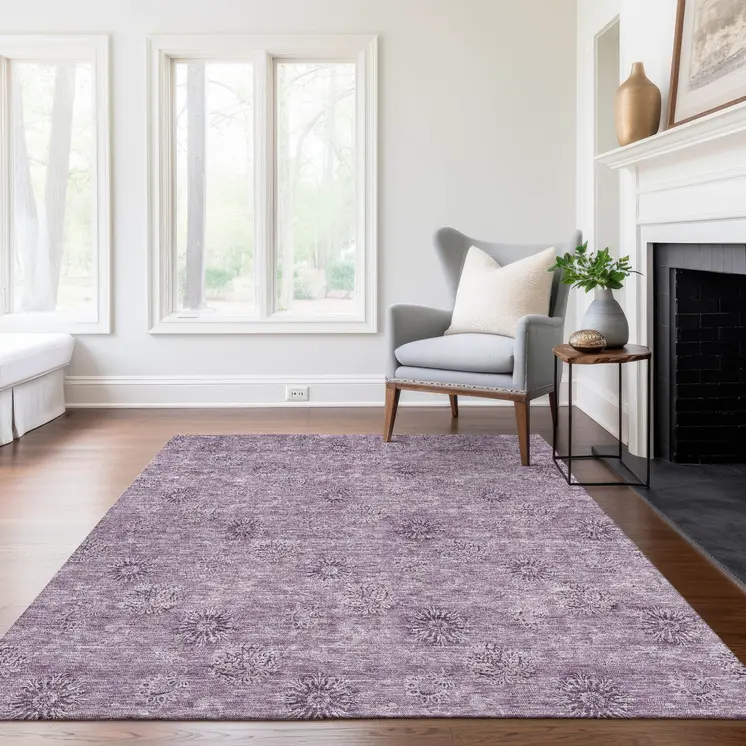 10' X 14' Plum And Purple Floral Washable Indoor Outdoor Area Rug