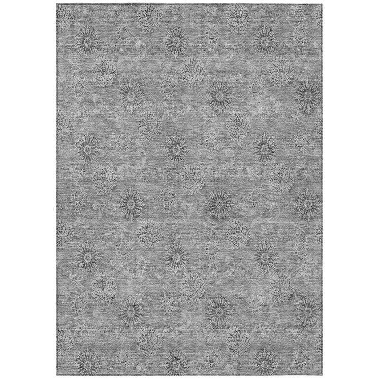 3' X 5' Pewter And Gray Floral Washable Indoor Outdoor Area Rug
