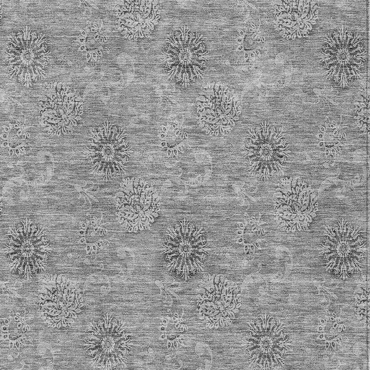 3' X 5' Pewter And Gray Floral Washable Indoor Outdoor Area Rug