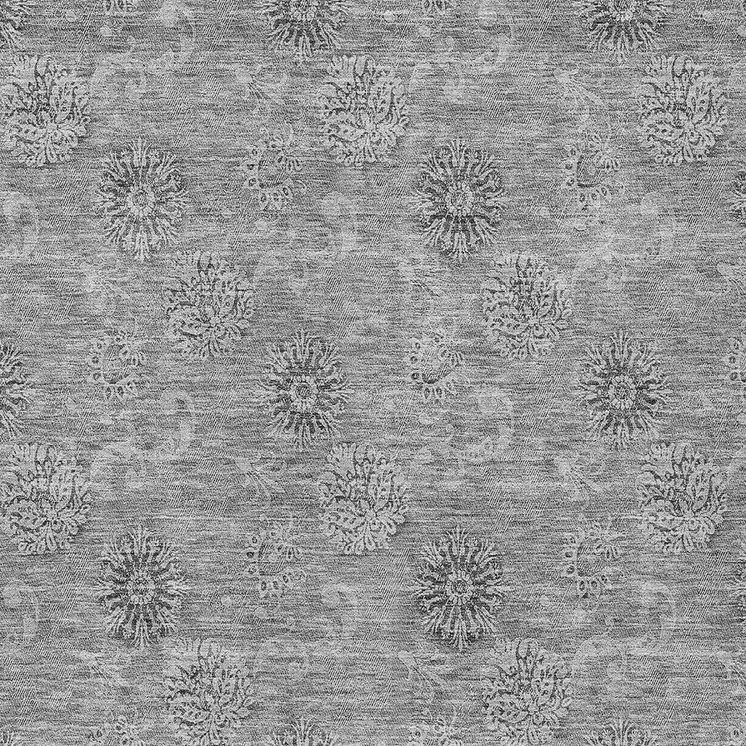 5' X 8' Pewter And Gray Floral Washable Indoor Outdoor Area Rug
