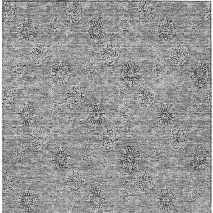 8' X 10' Pewter And Gray Floral Washable Indoor Outdoor Area Rug
