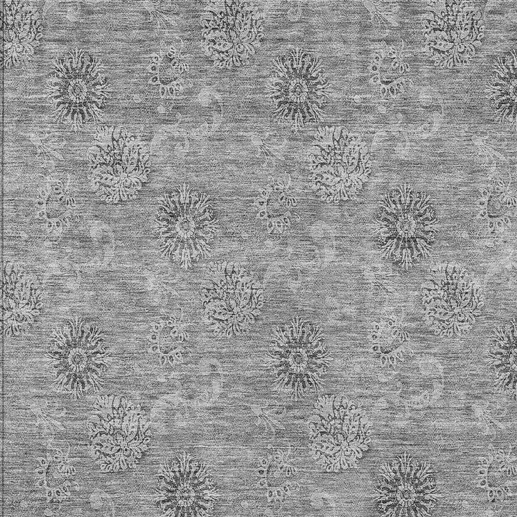 8' X 10' Pewter And Gray Floral Washable Indoor Outdoor Area Rug