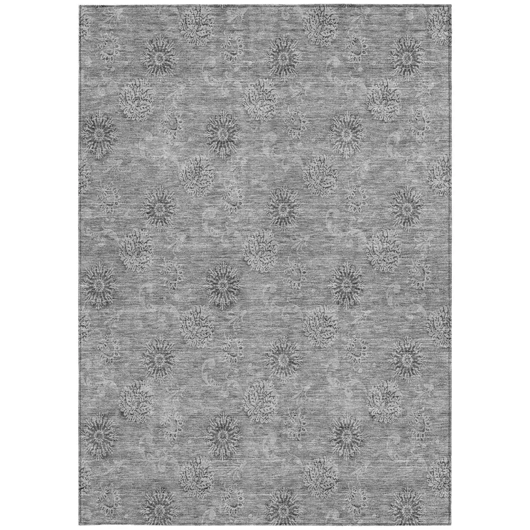 10' X 14' Pewter And Gray Floral Washable Indoor Outdoor Area Rug