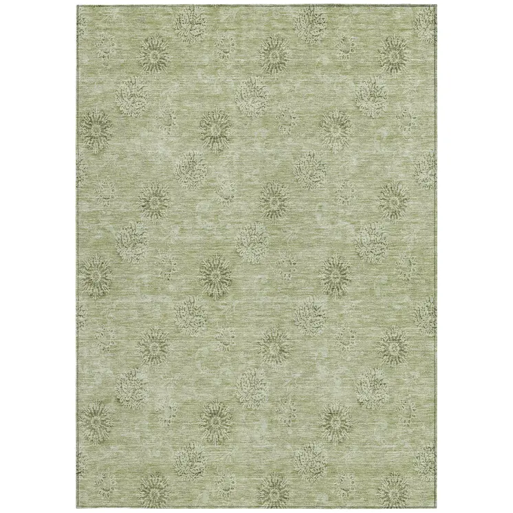 3' X 5' Sage And Artichoke Green Floral Washable Indoor Outdoor Area Rug