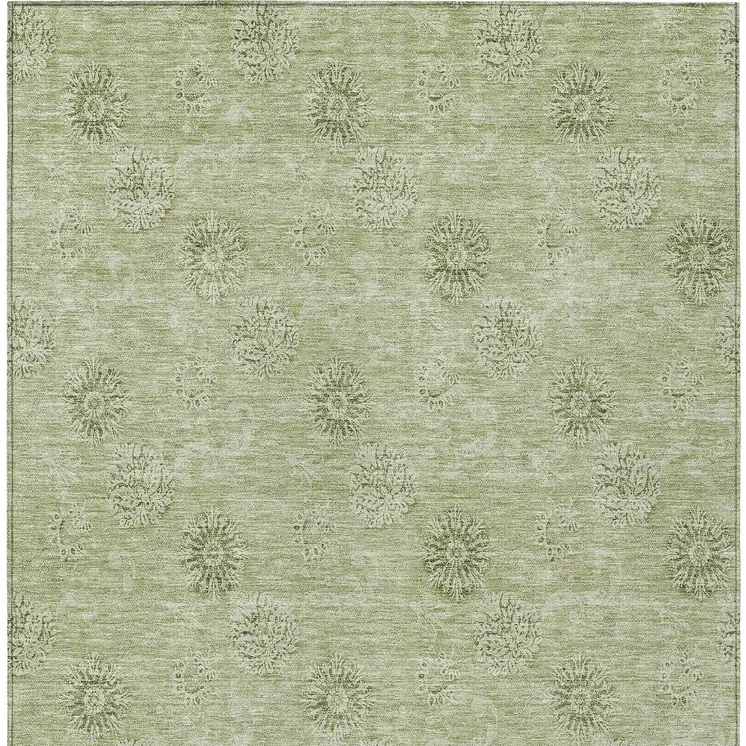10' X 14' Sage And Artichoke Green Floral Washable Indoor Outdoor Area Rug