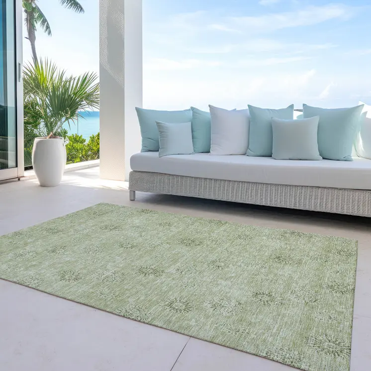 10' X 14' Sage And Artichoke Green Floral Washable Indoor Outdoor Area Rug