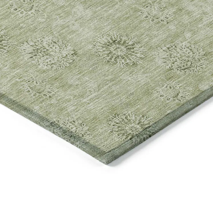 10' X 14' Sage And Artichoke Green Floral Washable Indoor Outdoor Area Rug