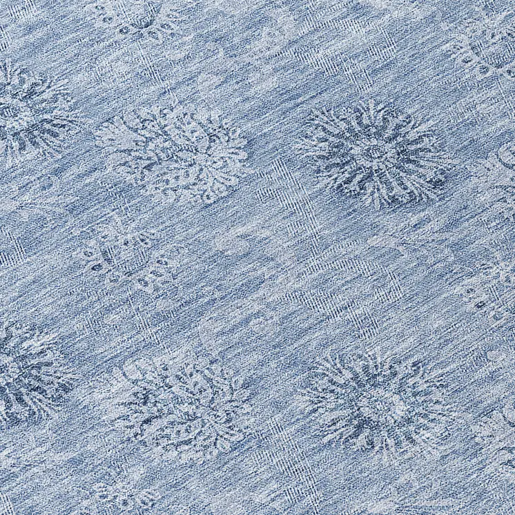 8' Sky Blue And Blue Round Floral Washable Indoor Outdoor Area Rug