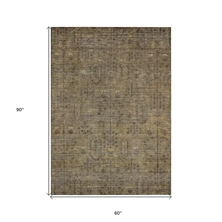 5' X 8' Brown And Beige Southwestern Washable Indoor Outdoor Area Rug