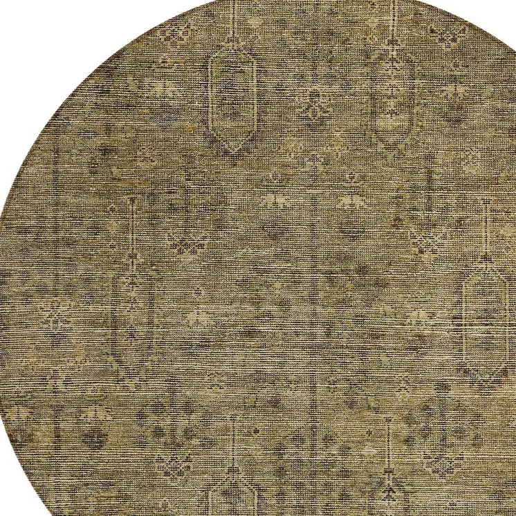 8' Brown And Beige Round Southwestern Washable Indoor Outdoor Area Rug