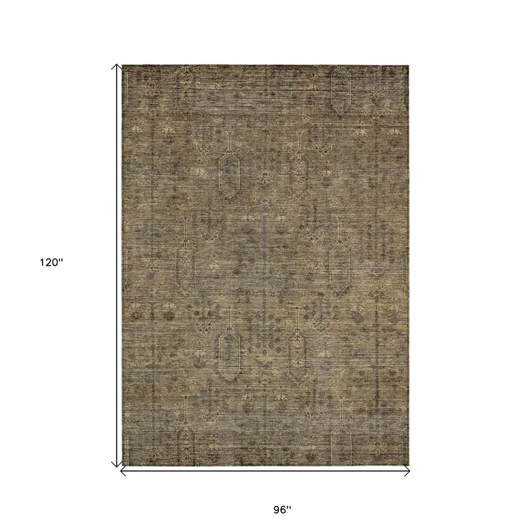 8' X 10' Brown And Beige Southwestern Washable Indoor Outdoor Area Rug