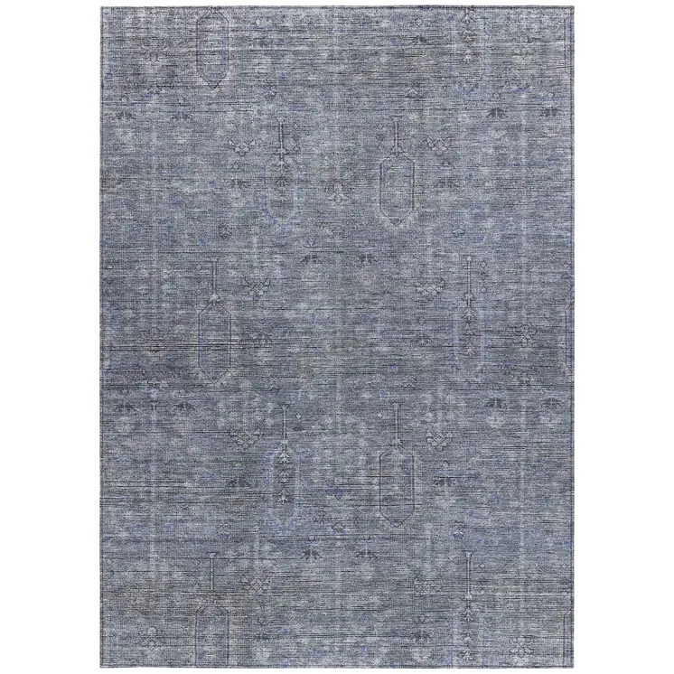 5' X 8' Navy Blue And Gray Southwestern Washable Indoor Outdoor Area Rug