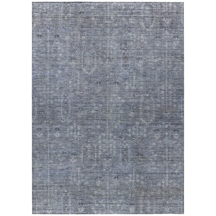 8' X 10' Navy Blue And Gray Southwestern Washable Indoor Outdoor Area Rug