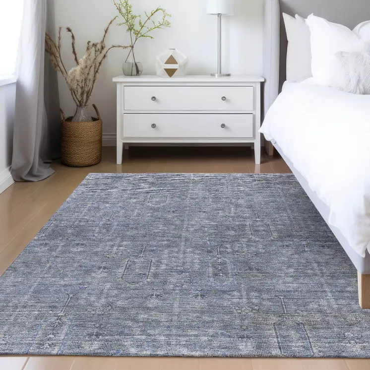 8' X 10' Navy Blue And Gray Southwestern Washable Indoor Outdoor Area Rug