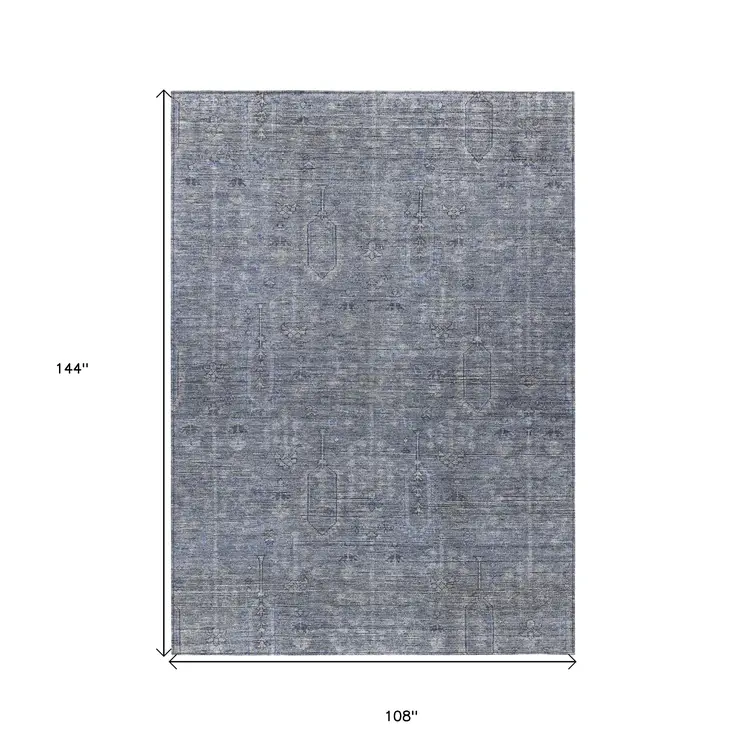 9' X 12' Navy Blue And Gray Southwestern Washable Indoor Outdoor Area Rug