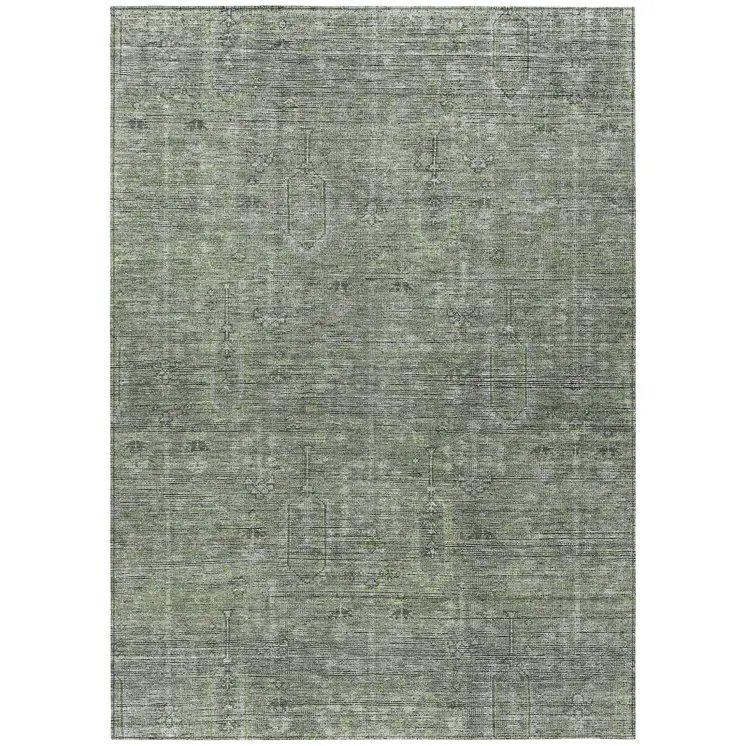 5' X 8' Fern Green And Gray Southwestern Washable Indoor Outdoor Area Rug