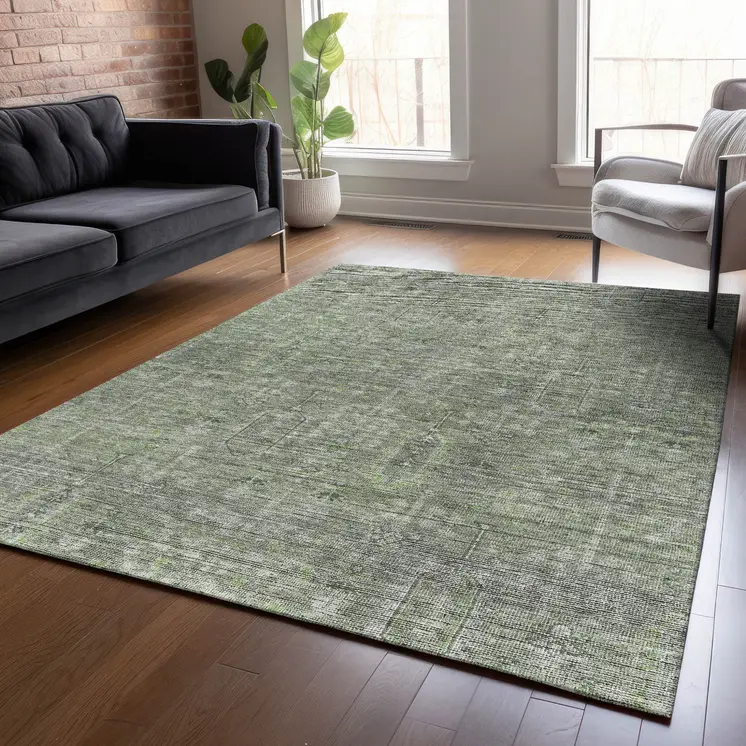 5' X 8' Fern Green And Gray Southwestern Washable Indoor Outdoor Area Rug
