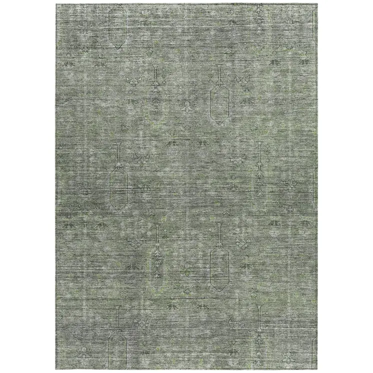 10' X 14' Fern Green And Gray Southwestern Washable Indoor Outdoor Area Rug