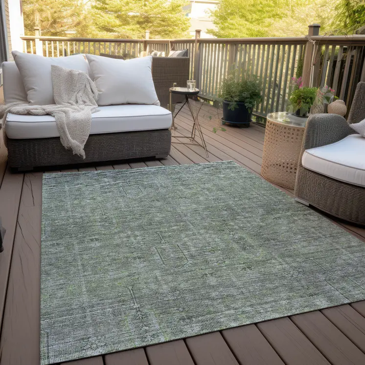 10' X 14' Fern Green And Gray Southwestern Washable Indoor Outdoor Area Rug