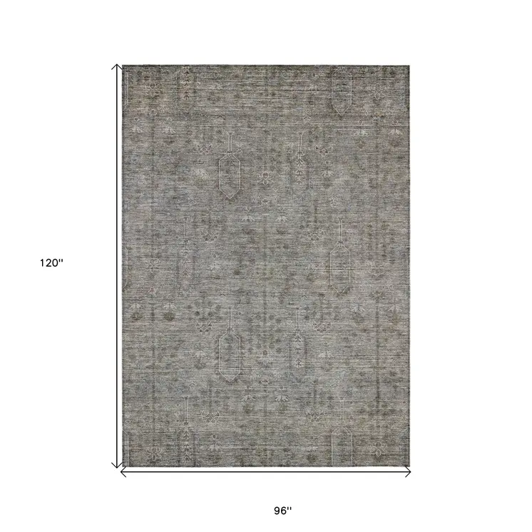 8' X 10' Gray And Silver Southwestern Washable Indoor Outdoor Area Rug