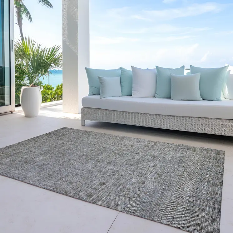 8' X 10' Gray And Silver Southwestern Washable Indoor Outdoor Area Rug