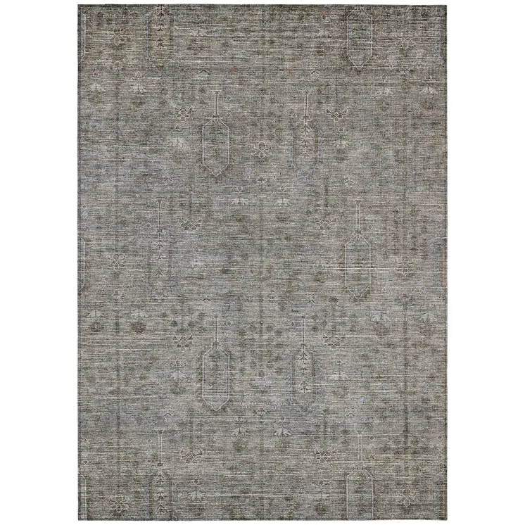 8' X 10' Gray And Silver Southwestern Washable Indoor Outdoor Area Rug