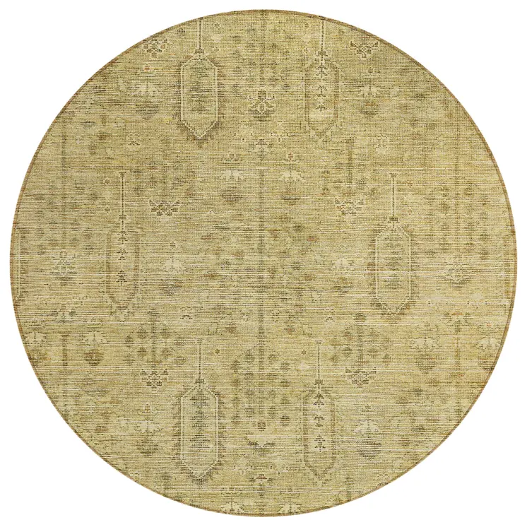 8' Gold And Taupe Round Southwestern Washable Indoor Outdoor Area Rug