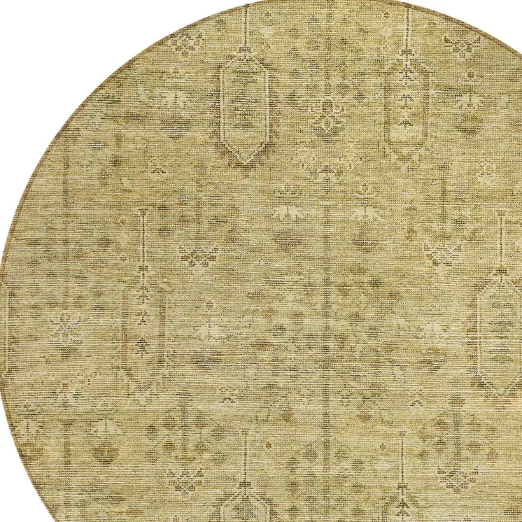 8' Gold And Taupe Round Southwestern Washable Indoor Outdoor Area Rug