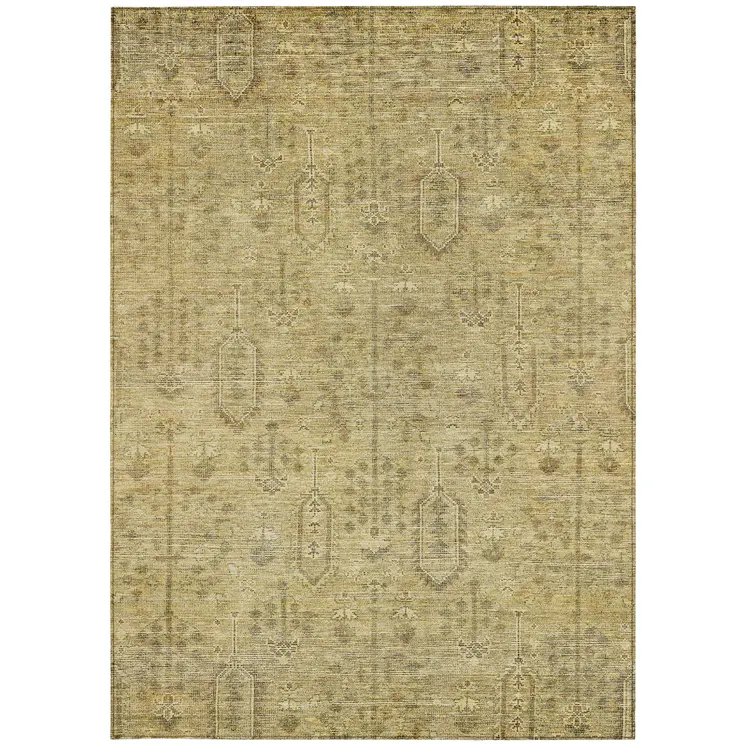 9' X 12' Gold And Taupe Southwestern Washable Indoor Outdoor Area Rug