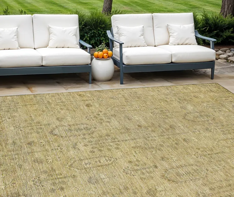 9' X 12' Gold And Taupe Southwestern Washable Indoor Outdoor Area Rug
