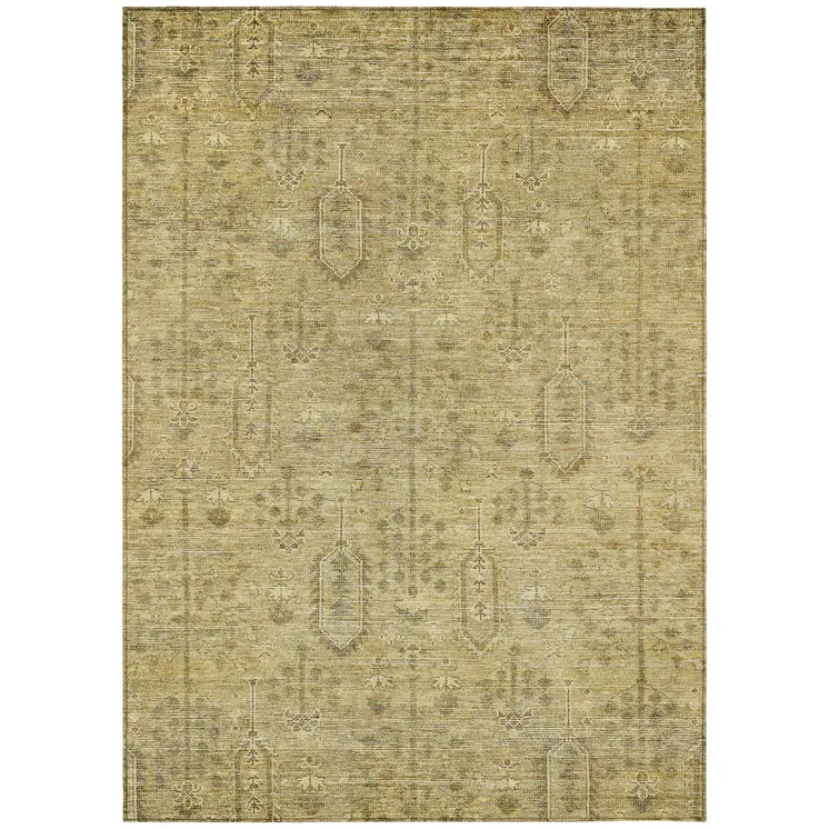 9' X 12' Gold And Taupe Southwestern Washable Indoor Outdoor Area Rug