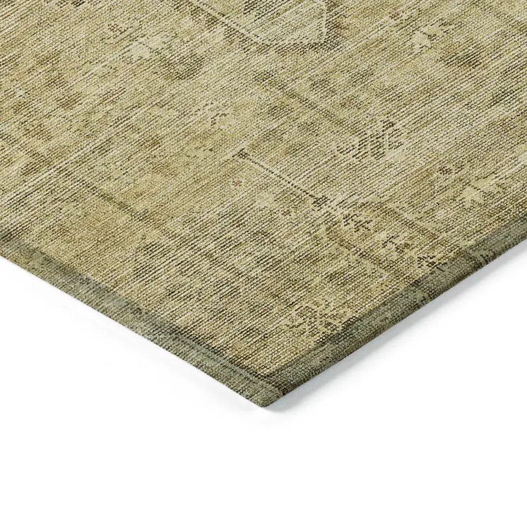 9' X 12' Gold And Taupe Southwestern Washable Indoor Outdoor Area Rug