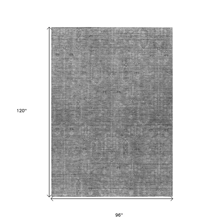 8' X 10' Gray And Charcoal Southwestern Washable Indoor Outdoor Area Rug