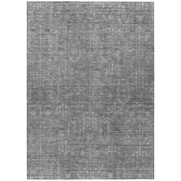 9' X 12' Gray And Charcoal Southwestern Washable Indoor Outdoor Area Rug
