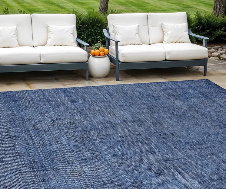 9' X 12' Navy Blue And Blue Southwestern Washable Indoor Outdoor Area Rug