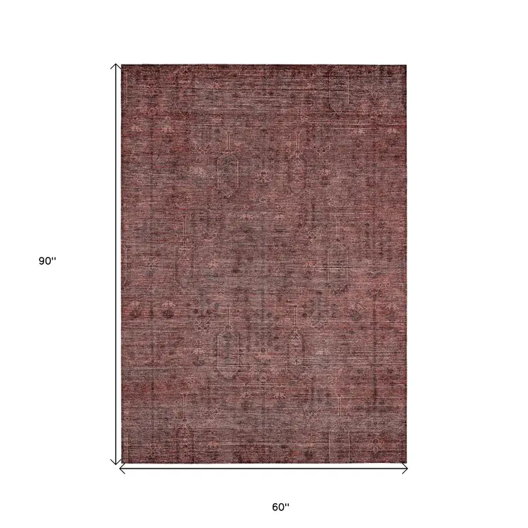5' X 8' Orange And Copper Southwestern Washable Indoor Outdoor Area Rug