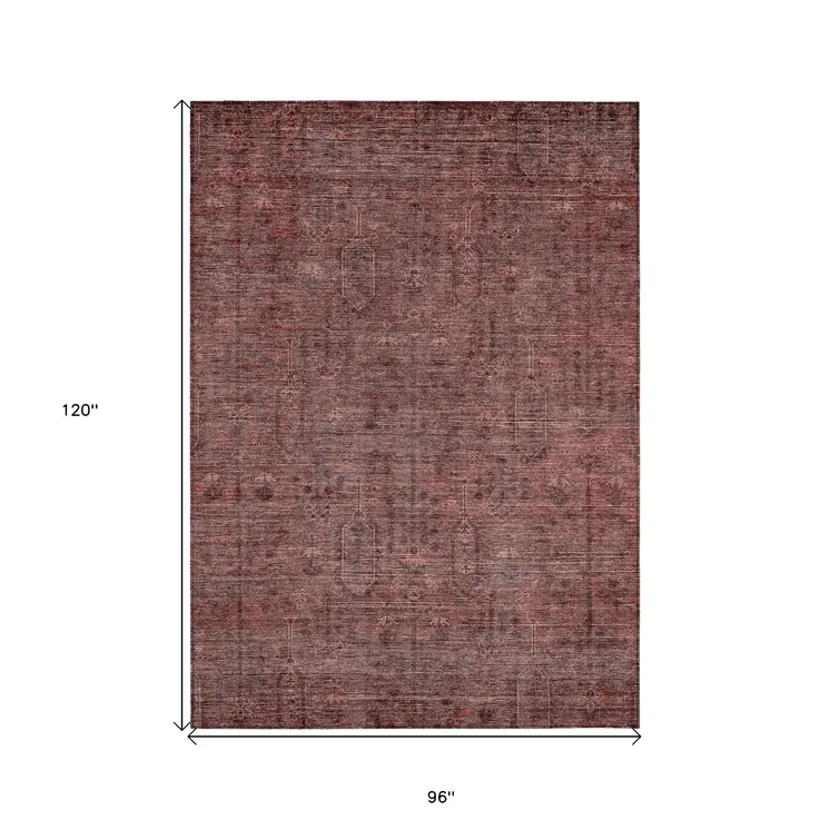 8' X 10' Orange And Copper Southwestern Washable Indoor Outdoor Area Rug