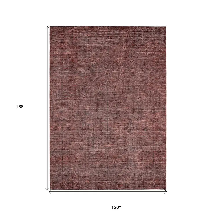10' X 14' Orange And Copper Southwestern Washable Indoor Outdoor Area Rug