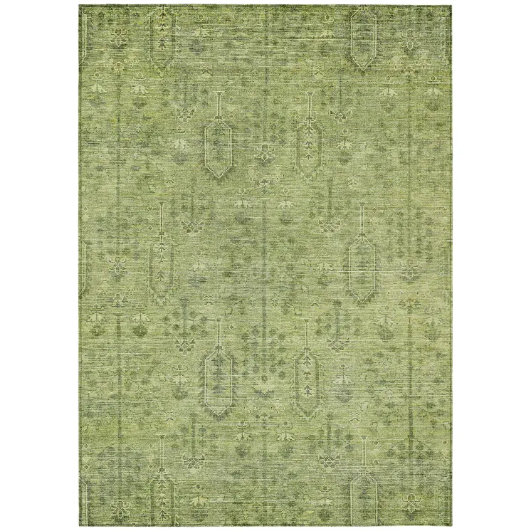 5' X 8' Sage And Artichoke Green Southwestern Washable Indoor Outdoor Area Rug
