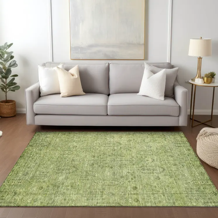 5' X 8' Sage And Artichoke Green Southwestern Washable Indoor Outdoor Area Rug