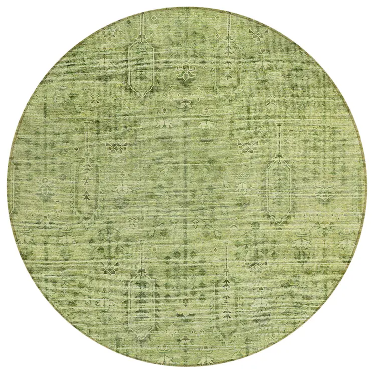 8' Sage And Artichoke Green Round Southwestern Washable Indoor Outdoor Area Rug