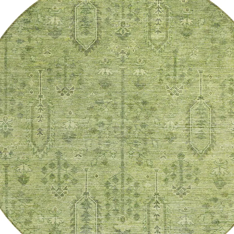 8' Sage And Artichoke Green Round Southwestern Washable Indoor Outdoor Area Rug