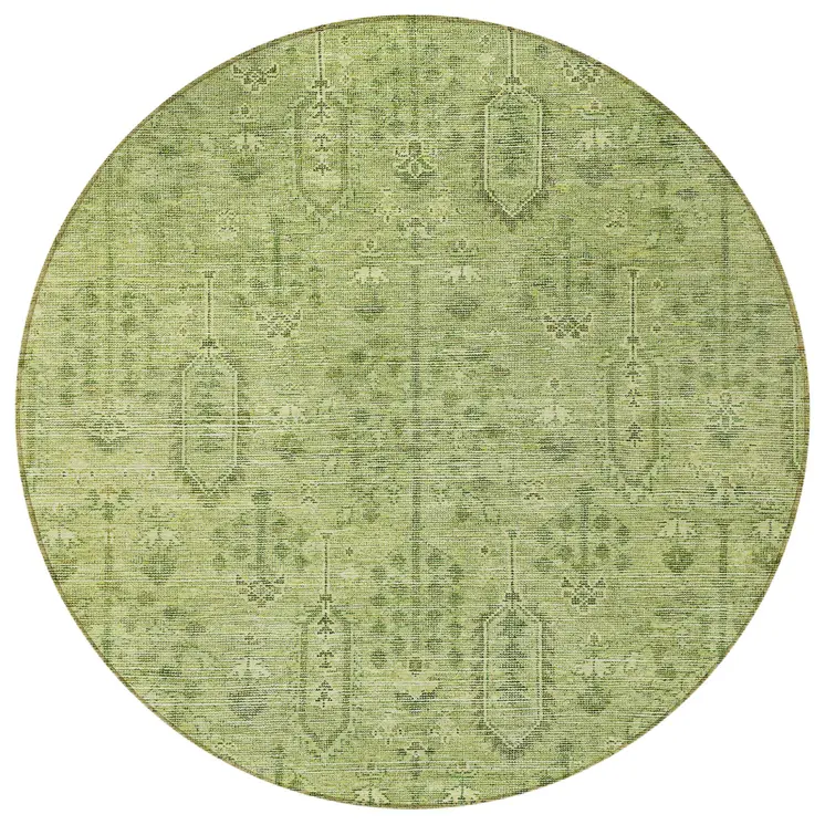 8' Sage And Artichoke Green Round Southwestern Washable Indoor Outdoor Area Rug