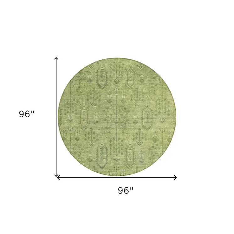 8' Sage And Artichoke Green Round Southwestern Washable Indoor Outdoor Area Rug