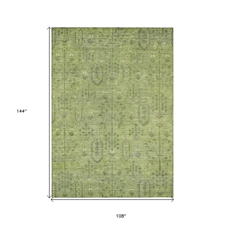 9' X 12' Sage And Artichoke Green Southwestern Washable Indoor Outdoor Area Rug
