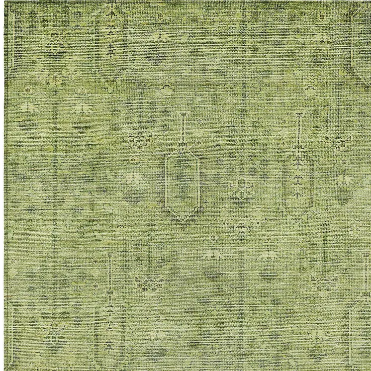 9' X 12' Sage And Artichoke Green Southwestern Washable Indoor Outdoor Area Rug