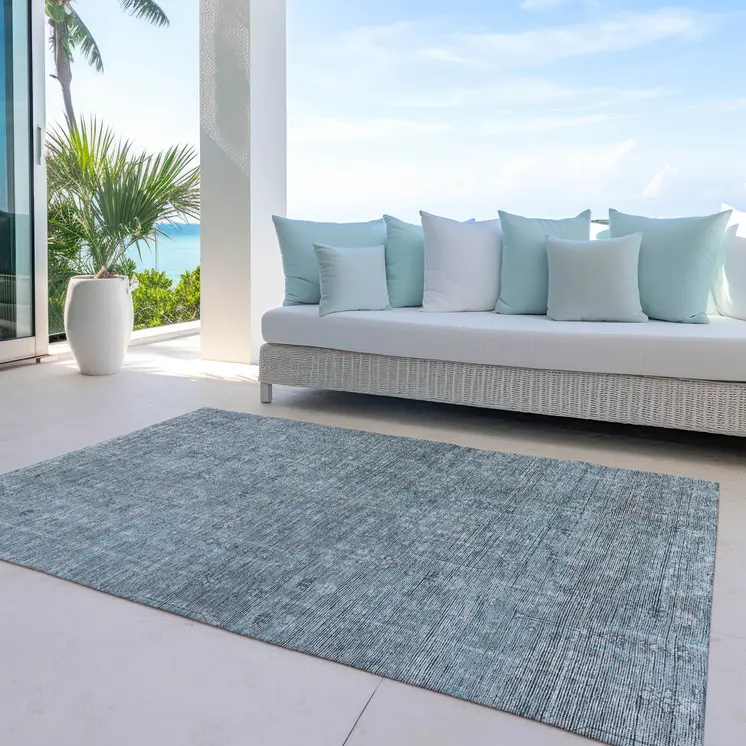 3' X 5' Teal Blue And Gray Southwestern Washable Indoor Outdoor Area Rug